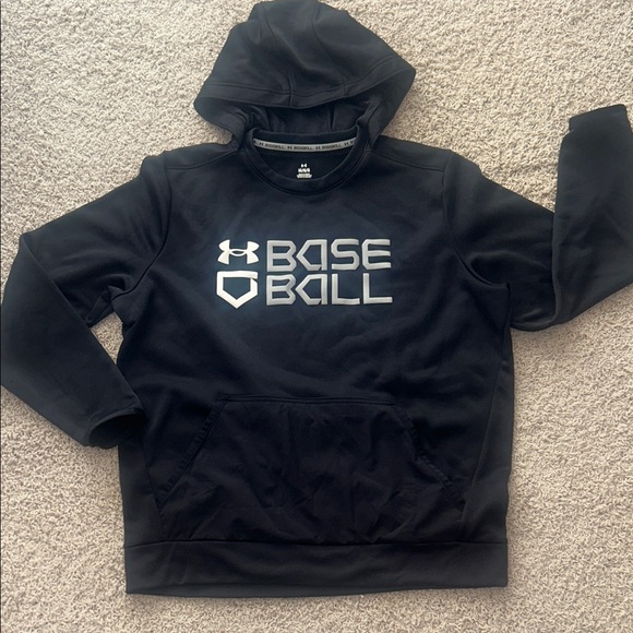 UNDER ARMOUR BASEBALL⚾️Black HOODIE Silver & White Logo Size Large - Picture 4 of 10